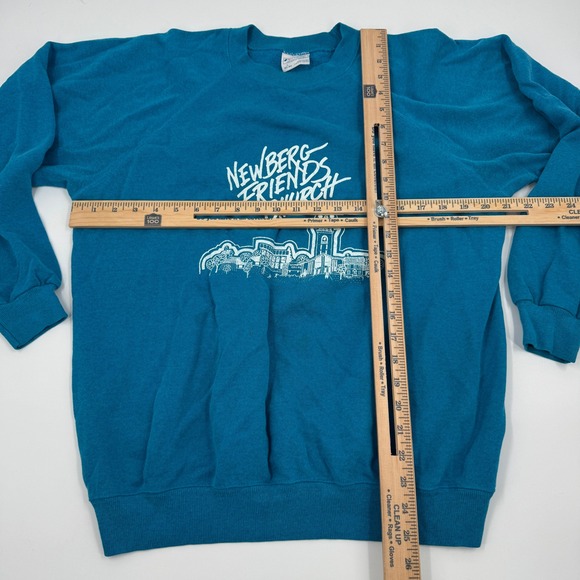 Vintage Hanes Newberg Friends Church Sweatshirt Teal Blue Made in USA Large - Picture 4 of 7